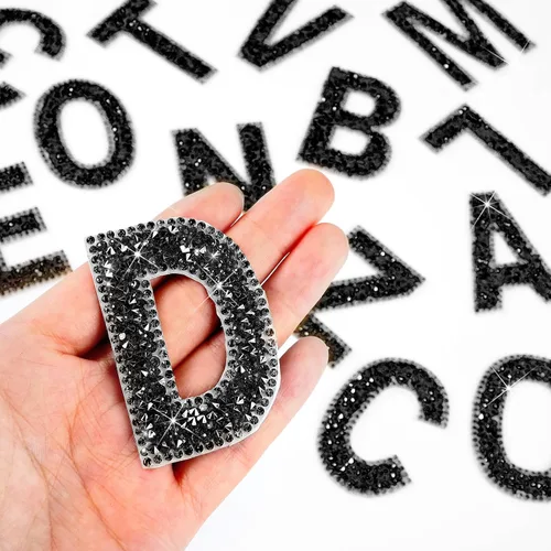 Miniatura 2 de WILLBOND - 37 piezas de calcomanías de letras con strass grandes, alfabeto de purpurina, número de cristal, calcomanías brillantes autoadhesivas