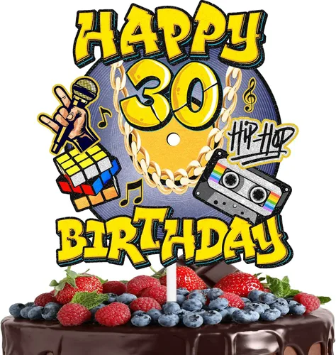 Decoración de pastel de hip hop para hombres y mujeres, 30 cumpleaños, feliz retro, 70, 80, 90, decoración de fiesta de cumpleaños, fiesta de