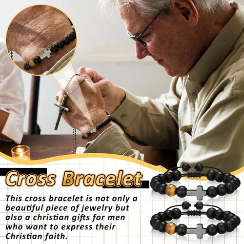 Miniatura 5 de Cunno Juego de 12 Pulseras de Cruz Cristiana al Por Mayor, Pulseras de Cuentas de Cruz Religiosa para Mujeres y Hombres, 12 Cosas de Cuentas