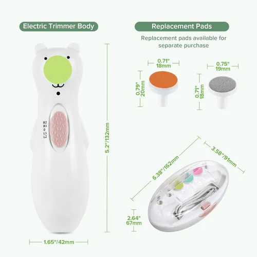 Miniatura 9 de haakaa Lima de uñas recargable para bebé, recortadora de uñas eléctrica con luz LED, cortaúñas para bebés recién nacidos/adultos, cabezales