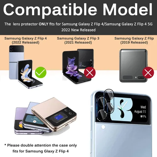 Miniatura 2 de Miimall - Protector de lente de cámara compatible con Samsung Galaxy Z Flip 4, vidrio templado de dureza 9H, antiarañazos, compatible con funda