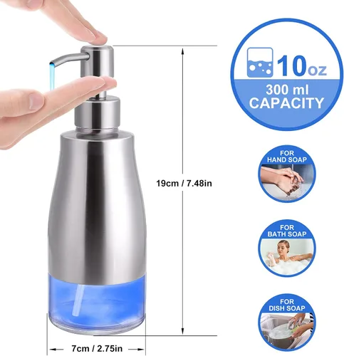 Miniatura 4 de Dispensador de Jabón LALA DOLCE con Cuerpo de Acero Inoxidable Cepillado y Acabado en Níquel, Revestimiento de Vidrio y Bomba de Mano