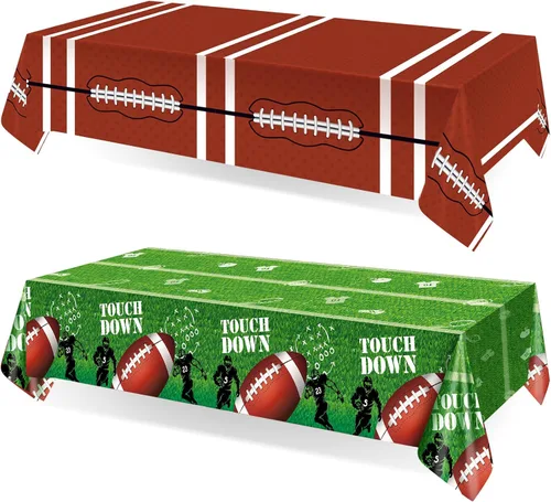 Preboun Paquete de 2 manteles desechables para decoración de fiesta de fútbol, campos de fútbol, cubiertas de plástico para mesa de retorno,