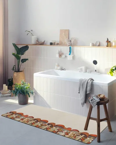 Miniatura 4 de Tapete de baño antideslizante con diseño de hongos del bosque, tapete de baño de secado rápido y absorbente, tapete de ducha de tierra de diatomeas