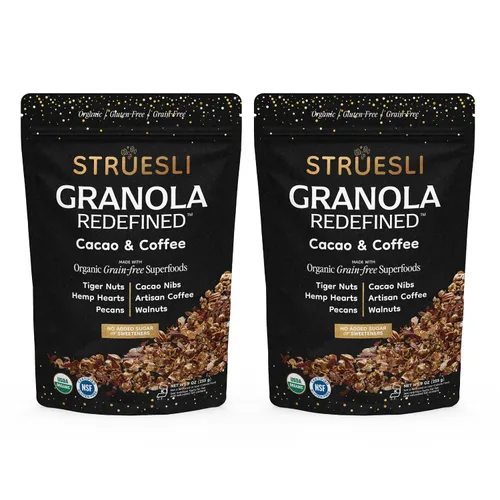 Miniatura 20 de Struesli Cacao + Café Orgánica Granola, Sin Granos y Sin Gluten, Bocadillos Saludables con Cacao, Café, Frutos de Chufa, Nueces Pecanas, Nueces