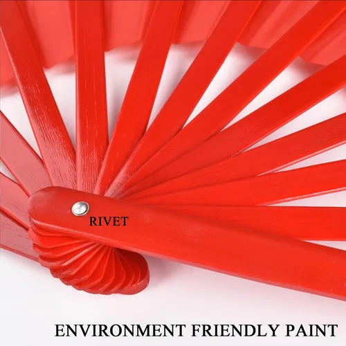 Miniatura 3 de Abanicos de mano plegables de bambú grandes, color rojo, ventilador KunFu para eventos, bailes, espectáculos, festivales, regalo (todo rojo)
