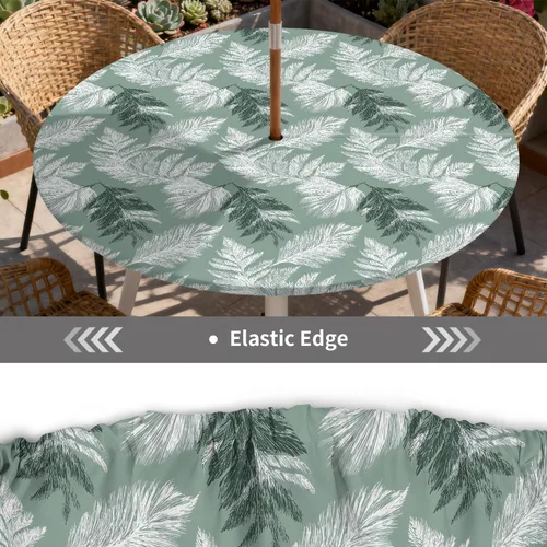 Miniatura 5 de Mantel para exteriores con agujero para sombrilla y cremallera, impermeable, redondo, ajustable con borde elástico, mantel lavable para mesa al aire