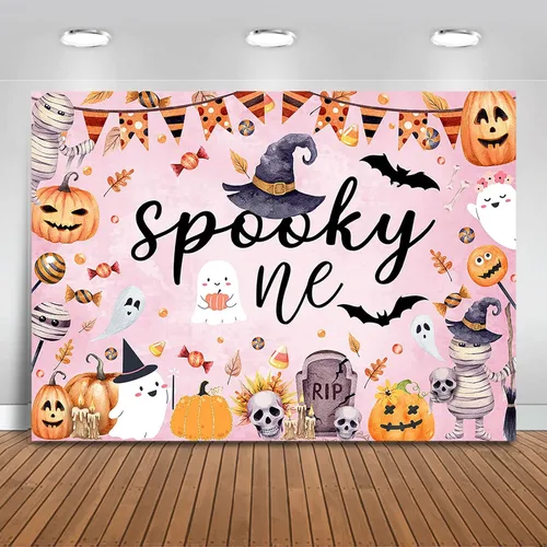 Mocsicka Telón de fondo espeluznante para Halloween, lindo Boo, decoración para fiesta de primer cumpleaños, Halloween, calabaza, primer cumpleaños,