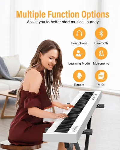 Miniatura 6 de KONIX Teclado de Piano Plegable, Teclado de Piano Plegable de 88 Teclas de Tamaño Completo Semi Ponderado, Piano Eléctrico Portátil Bluetooth