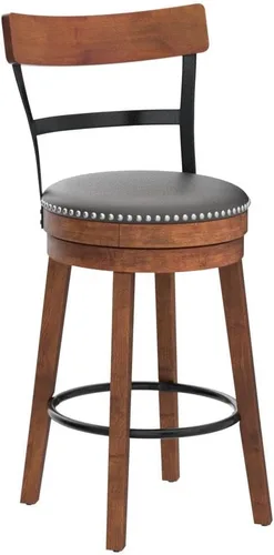 Miniatura 5 de COSTWAY Juego de 2 taburetes de bar, taburetes giratorios de 360 grados con asiento acolchado de cuero, respaldo de escalera de un solo listón