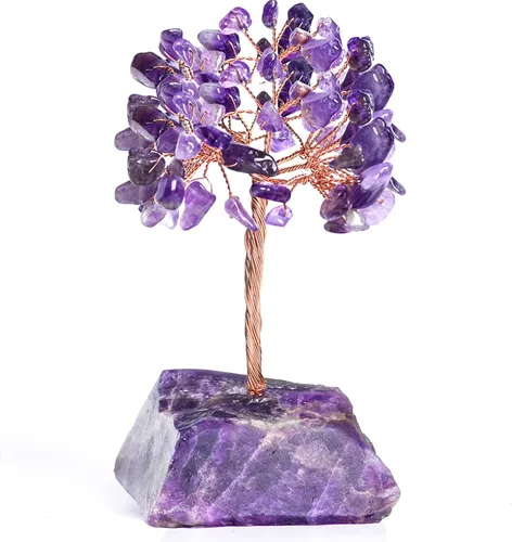 Árbol de la vida de cristal de amatista, decoraciones de árbol del dinero, cristales y piedras curativas, piedras preciosas de energía positiva de