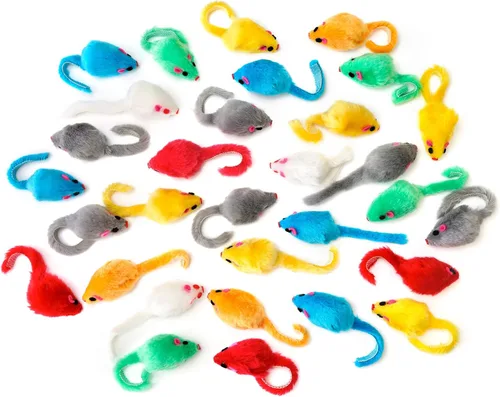 Miniatura 9 de CHIWAVA 36PCS 4.1 '' Peludo Gato Juguete Ratones Sonajero Pequeño Ratón Gatito Juego Interactivo Colores Surtidos