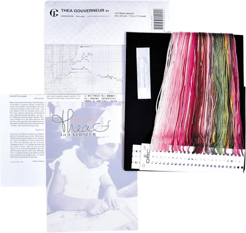 Miniatura 3 de Thea Gouverneur - Kit de punto de cruz con cuentas - Rosa Leersum - Aida Black - 18 unidades - Kit de bordado para adultos - Hilos de bordado DMC