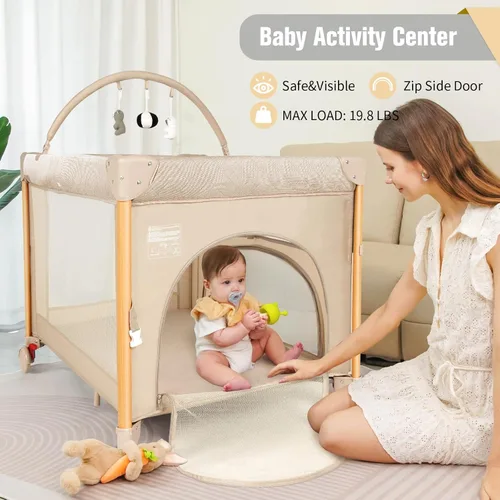 Miniatura 5 de Moisés para bebé 5 en 1, paquete y juego, cuna de bebé ajustable junto al dormir, configuración de un segundo y una mano, corralito portátil Beige