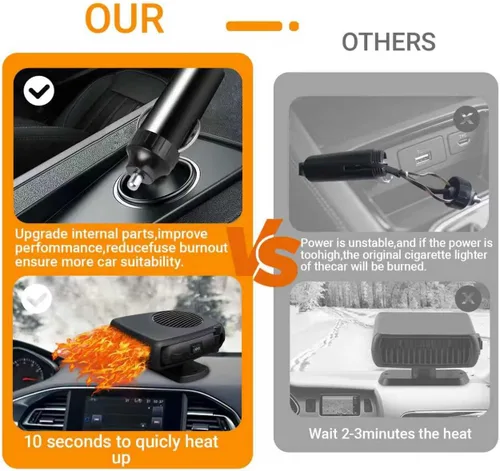 Miniatura 9 de Calentador y ventilador de coche de 12 V 200 W, descongelador portátil de modo dual, giratorio de 360° para desempañar el parabrisas del calentador