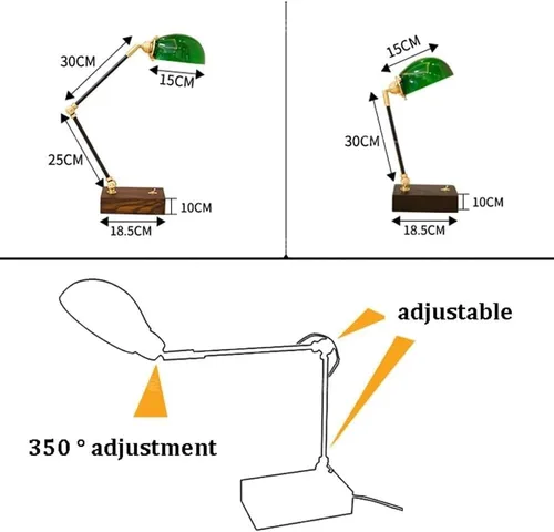 Miniatura 2 de Vintage Industrial Green Glass Table Lamp Modern Antique Brass and Wood Body Desk Light with Button Switch Table Lights for Bedroom(Walnut,Long)
