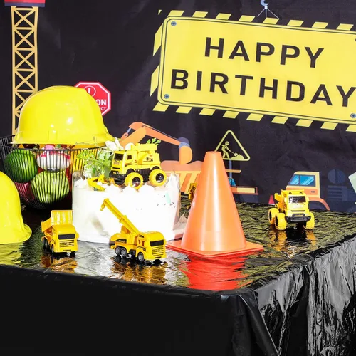 Miniatura 6 de Remagr - 3 manteles de construcción para fiesta de cumpleaños, 51 x 71 pulgadas, camino de mesa de carretera, camión volquete, fundas de mesa