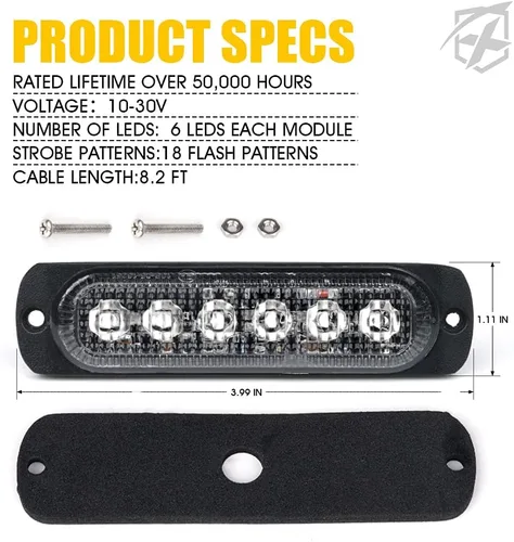 Miniatura 8 de Xprite 10 luces LED estroboscópicas de emergencia, ámbar de 12 luces LED estroboscópicas intermitentes, función de sincronización, luz de parrilla