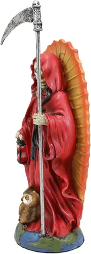 Miniatura 2 de Ebros Gift Túnica roja de 7.5 pulgadas de alto, diseño de hueso de la muerte de Santa Muerte, guadaña y reloj de arena de pie en el globo