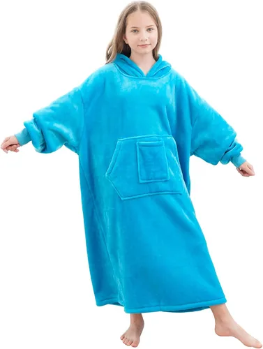 Miniatura 36 de FUSSEDA - Sudadera con manta portátil de gran tamaño, forro polar cálido y grueso con capucha sherpa acogedora con bolsillos y mangas. Regalo