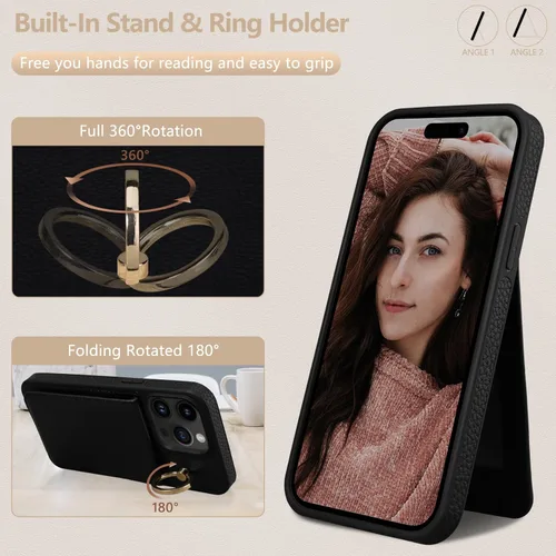 Miniatura 5 de Funda para iPhone 15 Pro Max de 6.7'', Funda Cartera Cruzada Desmontable con Ranuras para Tarjetas con Bloqueo RFID, Soporte de Anillo 360°, Funda