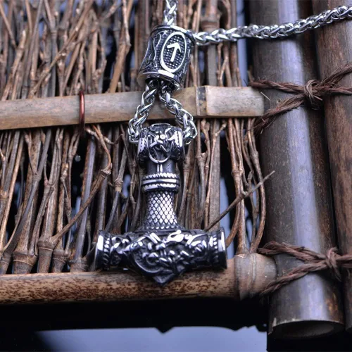 Miniatura 7 de LANGHONG Collar de martillo de Thor vikingo nórdico collar Mjolnir para hombre joyería de talismán