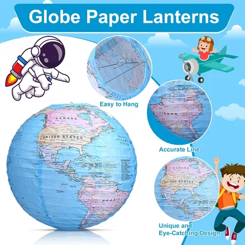 Miniatura 4 de Linternas de papel colgantes con diseño de globo terráqueo, decoraciones del Día de la Tierra alrededor del mundo, linternas de papel temáticas