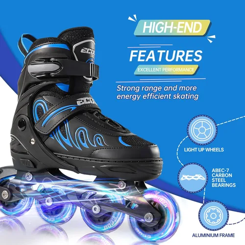 Miniatura 4 de Patines en línea para niñas y niños de 5 a 8 años, 8 a 12 años, ruedas iluminadas, tamaño ajustable, para niños, adultos, mujeres, exteriores Azul