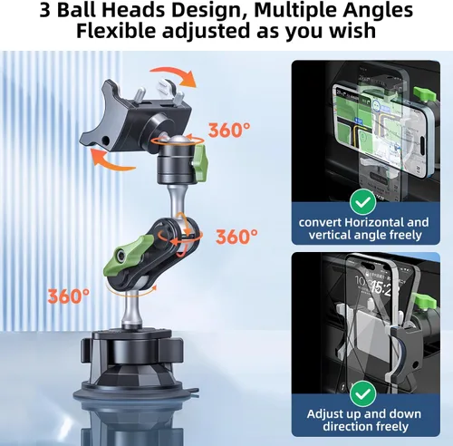 Miniatura 4 de HEMMOTOP Soporte de teléfono con ventosa para automóvil, soporte de teléfono celular de metal resistente de 12 pulgadas para parabrisas, brazo