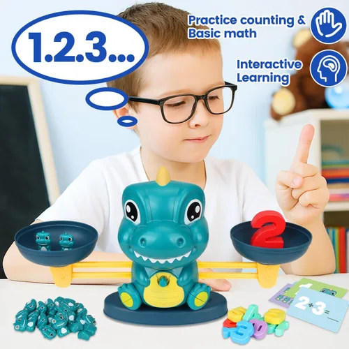 Miniatura 3 de Aitbay Juguetes de equilibrio matemático de dinosaurio, juguetes Montessori para niños de 3 años, juguetes educativos para niños y niñas de 4, 5, 6