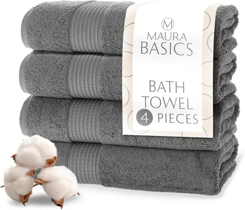 Miniatura 22 de MAURA Basics - Toallas de baño de 100 % algodón turco con bucles de gancho. Juego de toallas de felpa absorbentes de lujo extra grandes para baño