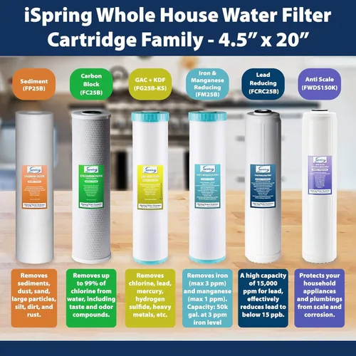 Miniatura 6 de iSpring WGB12B Sistema de filtración de agua para toda la casa de 1 etapa con filtro de bloque de carbono de 20 x 4.5 pulgadas, reduce hasta un 99%