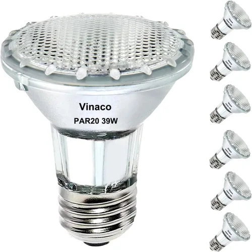 Vinaco Bombilla de inundación PAR20, paquete de 6 focos PAR20 de 39 W 120 V 480 lúmenes (equivalente a 50 W), halógena de larga vida útil 39 W PAR
