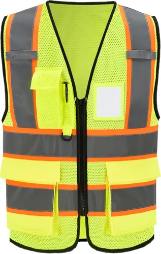 Miniatura 15 de A-SAFETY Chaleco de malla de alta visibilidad, chaleco ligero reflectante de construcción con bolsillos, chaleco de seguridad para hombres y mujeres