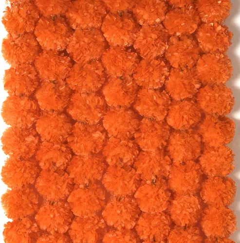 Miniatura 8 de 5 guirnaldas de caléndula para decoración, flores artificiales de caléndula de 5 pies, decoraciones Diwali para el hogar, cabezas de caléndula