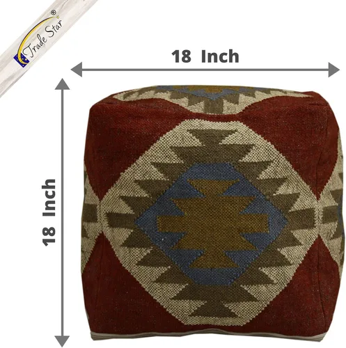 Miniatura 3 de Trade Star Funda tejida a mano para puf kilim, funda decorativa para puf de asiento hecho a mano, funda de puf otomano de lana de yute auténtico