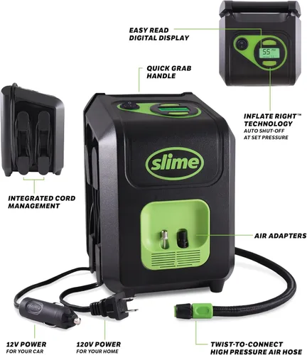 Miniatura 7 de Slime 40052 Inflador de neumáticos, enchufe portátil para automóvil y hogar, SUV, compresor de aire 4x4, apagado automático Inflate Right