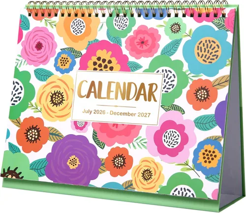 Calendario de escritorio 2026-2027, calendario de escritorio 2026-2027, julio de 2026 a diciembre de 2027, 9.8 x 8.3 pulgadas, calendario superior