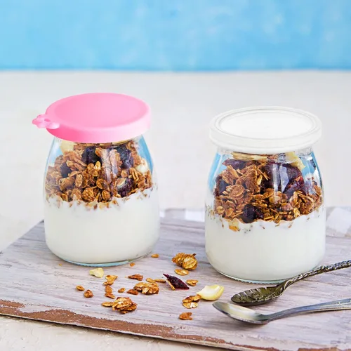 Miniatura 7 de Mumufy - 27 tapas para tarros de yogur Oui de silicona, madera de bambú, tapas de plástico transparente con anillos de sellado de silicona, fundas