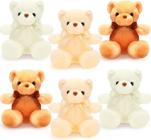 Miniatura 9 de HyDren 6 piezas de oso de peluche suave para niños, juguetes de regalo, decoración de baby shower (felpa corta, marrón)