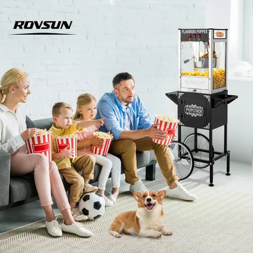 Miniatura 8 de Bonnlo Máquina de palomitas de maíz estilo cine con carrito y ruedas, máquina de palomitas de maíz de 8 onzas con cuchara de palomitas de maíz, Negro
