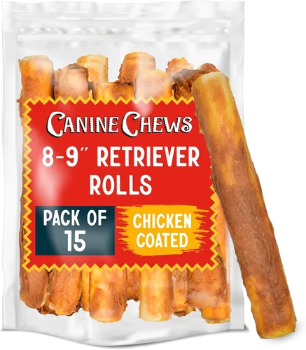 Miniatura 9 de Canine Chews 8-9" Rollos de Cuero Crudo Asados de Ternera, Huesos de Cuero Crudo para Perros Grandes, Huesos para Perros de Razas Grandes