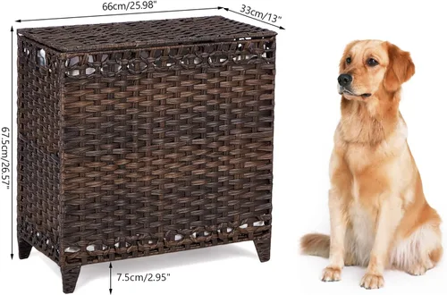 Miniatura 7 de Cesta para ropa sucia con 3 bolsas de forro extraíbles; cesta de lavandería de ratán tejida a mano de 132L con tapa y pies elevados; cesta de ropa