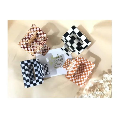 Miniatura 19 de Pinzas para el cabello a cuadros para mujeres y niñas, pinzas de pelo de moda para peinar con pinzas de garra, cabello grueso, forma rectangular