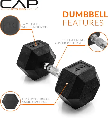 Miniatura 3 de CAP Barbell Peso de la mancuerna hexagonal recubierta, individual, 10-120 libras, múltiples opciones