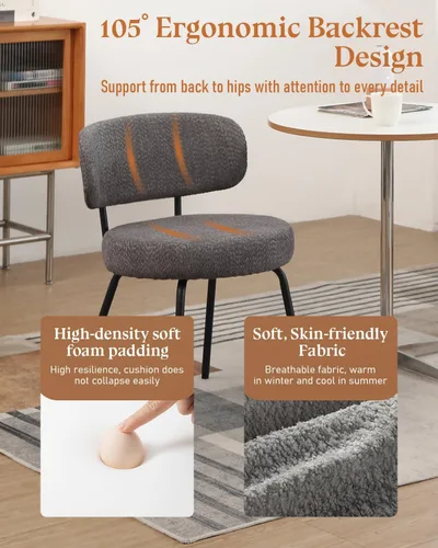 Miniatura 4 de DYHOME Juego de 2 sillas de comedor grises, modernas sillas tapizadas de sherpa boucle de mediados de siglo con cojines de 3.94 pulgadas y patas