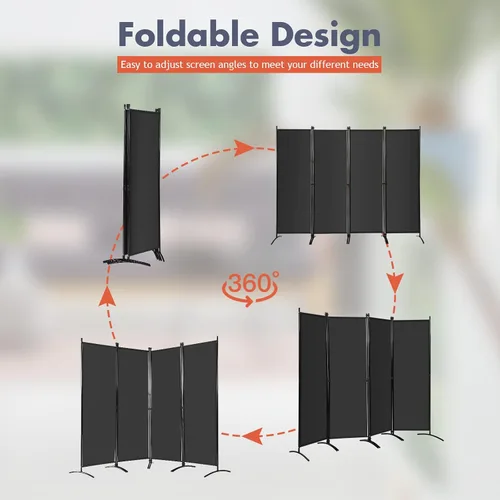Miniatura 4 de Happygrill Divisor de habitación plegable de 5.6 pies, pantalla de privacidad de 4 paneles con marco de hierro resistente, divisores de pared