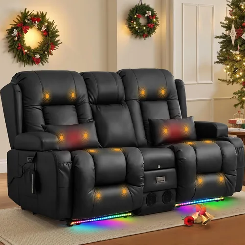 Miniatura 39 de TUNYI Sofá Reclinable Eléctrico Loveseat con Masaje y Calor, Asientos de Cine en Casa con Consola, Sofá Reclinable RV Loveseat con USB/Toma