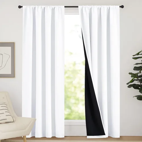 Miniatura 116 de NICETOWN Cortinas blancas 100% opacas, 2 capas gruesas completamente opacas con bolsillo para barra, cortinas aislantes térmicas para Blanco puro