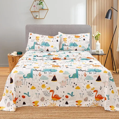 Miniatura 6 de JSD Juego de sábanas de dinosaurio para niños, tamaño individual, 3 piezas, sábanas de microfibra con estampado suave para niños y niñas, bolsillo